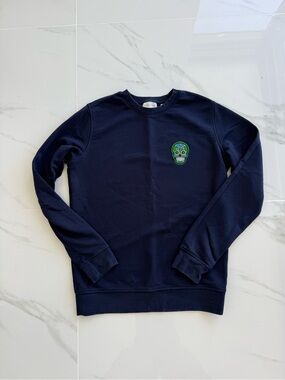 Men's Navy Crewneck Sweater with Green Skull Patch